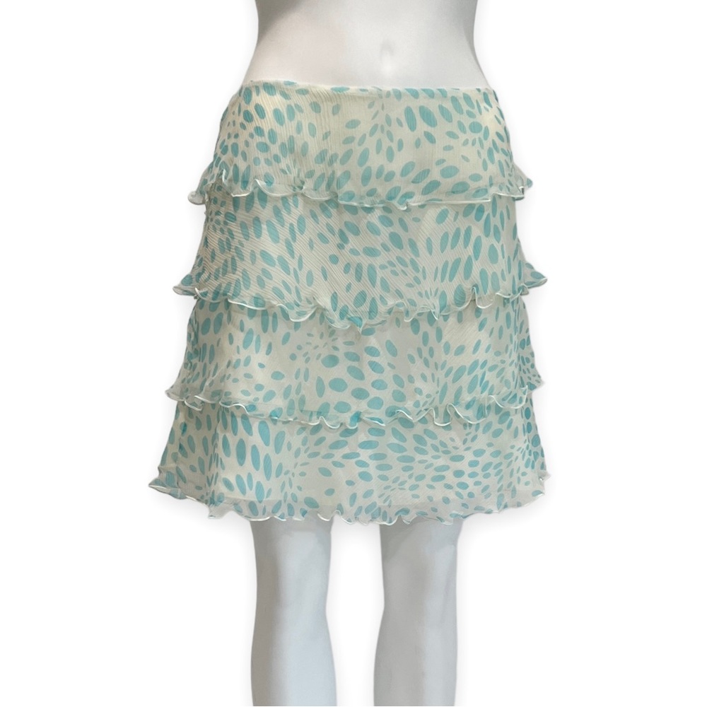 Trina Turk Silk Ruffle Tiered Skirt ivory & aqua